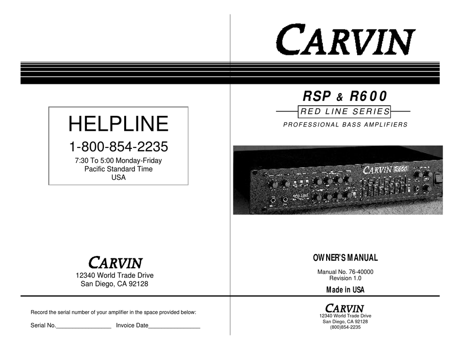 carvin serial numbers